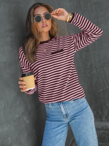 Image of LILLUSORY Womens Striped Lightweight Sweaters 2026 Fall Fashion Outfits | Ladies Trendy Long Sleeve Tops, Work Shirts, Cozy Knit, Office Crewneck Pullover, Cute Teacher Clothing, Old Money Clothes
