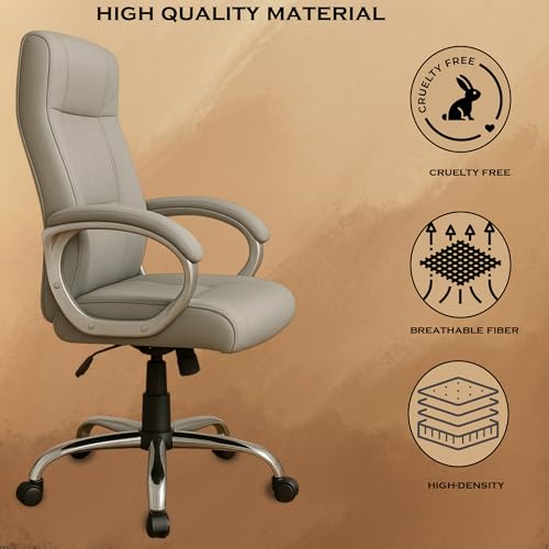 Image of Vista Ergonomic Leatherette Boss Chair for Office | High Back Revolving Chair for Home, Office, Study & Gaming | Height Adjustable Office Chair in Crome Base | 1pc (Grey)