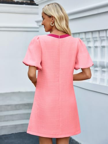Wenrine Womens Summer Mini Dress Casual Tweed Short Sleeve Bow Work Business Dresses with Pockets4