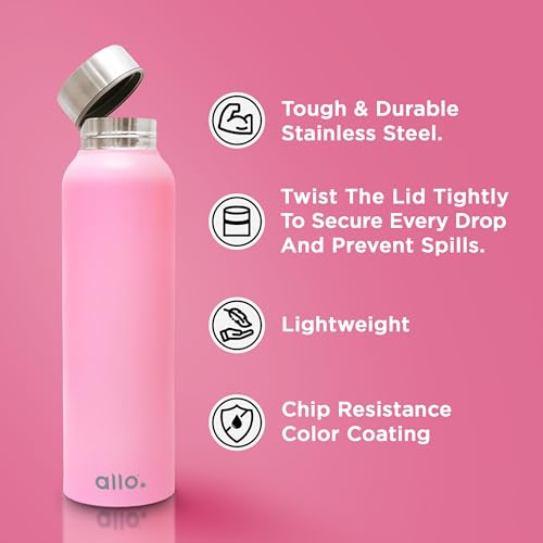Image of Allo Stainless Steel Water Bottle For Adults, Kids 1 Litre Water Bottles For School, Office, Sports, Gym 1L Water Bottle For Men And Women, Pack Of 2 | Leak Proof & Bpa Free, Pink Steel Cap