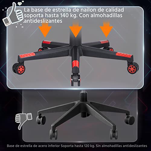 Sedia da Gaming Ergonomica Lombare con Poggiapiedi Schienale Alto Reclinabile 180° Poltrona Gamer Ufficio Girevole Imbottita in Ecopelle con Braccioli Regolabili Portata 140 kg Nera/Rossa - Sedia gaming - Immagine 8