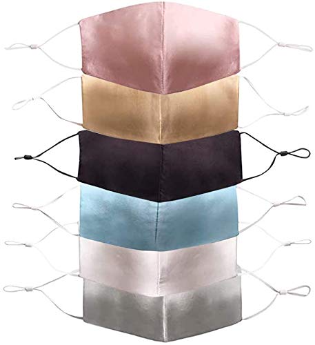 6 mascarillas de seda satinada de doble cubierta lavables para mujeres y hombres, bolsillo de filtro ajustable, máscaras de seda reutilizables y transpirables (6 piezas surtidas) Cover