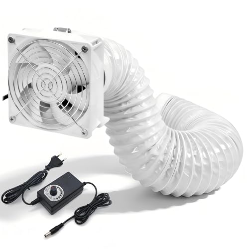 Lüfter 12V, Abluftventilator ⌀100mm Gleichstrommotor Lüfter Rohrventilator mit 2m Kanalschlauch, Regler für 3D Laser, Spritzkabine, Growzelt, Abluftsystem