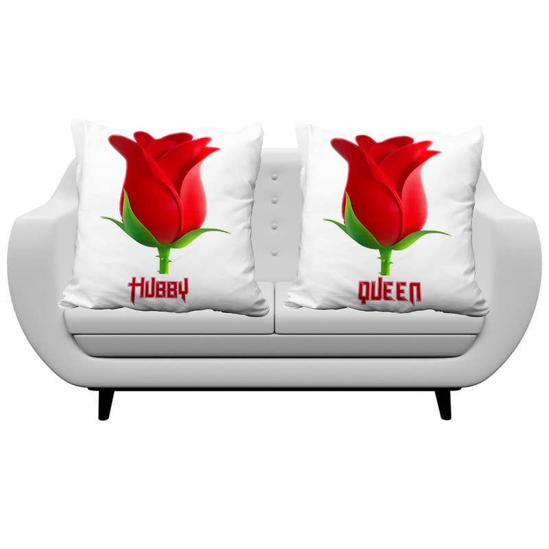 PrintingZone Hubby Wifey Cushion Pillow 12x12 with Filler for Couple King Queen Didi Jiju Mr & Mr Marriage Anniversary C13 Material Satin Pack of 2