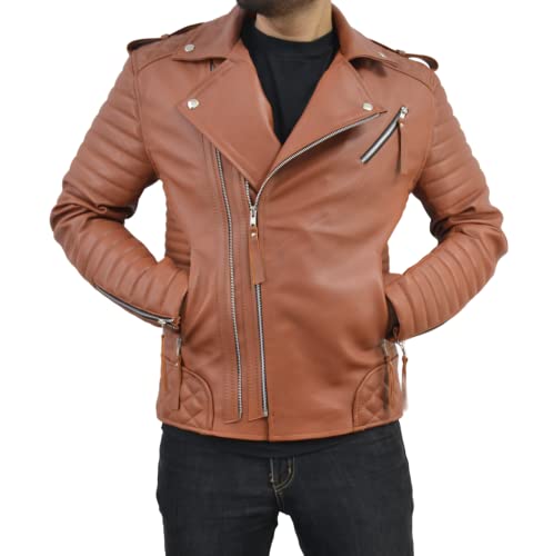 Image of Mens Leather Jacket - Biker Leather Jacket For Men - Lightweight Slim Mens Leather Motorcycle Jackets Black Real Lambskin