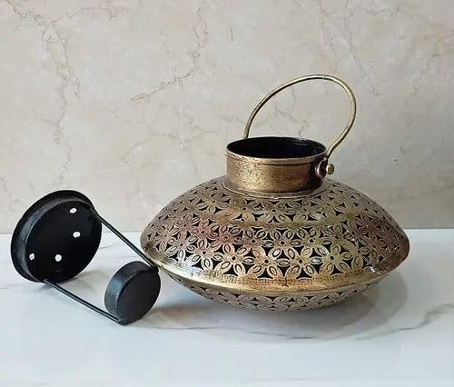 Blossom Arts | Om Symbol Metal Tea Light Candle Holder, Gold and Bronze, Indoor Floor Mount, Festive (Medium Lantern)