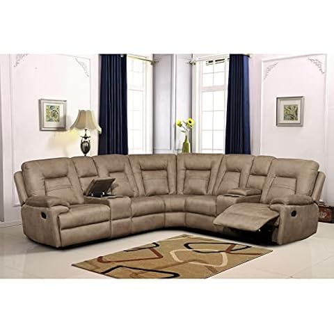 Betsy Furniture Large Microfiber Reclining Sectional Living Room Sofa in Latte 8038 Cover