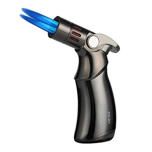 VEXO-Mini4 Torch Lighter Quad 4 Jet Flame Windproof Butane Refill Portable Lighter for Grill BBQ Candle Camping, Cool Lighter Gift Idea (Butane NOT Included) (Black)