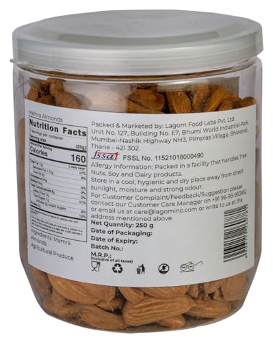 Image of Lagom Mamra Almonds 250g | Premium Afghan Mamra Badam | Medium Sized, Rich & Naturally Nutty | No Added Preservatives | Vegan, Gluten Free, Non-GMO