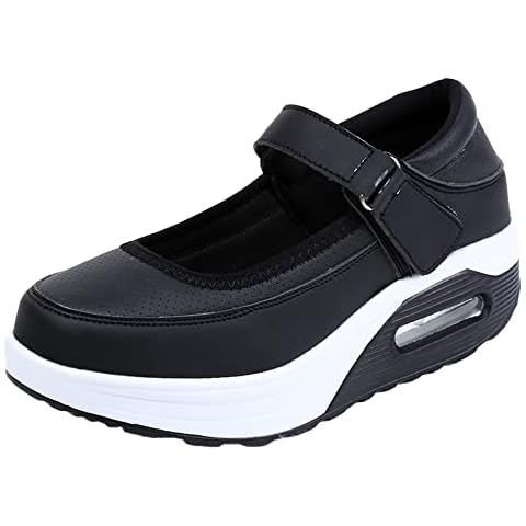 CrazySavage Womens Walking Shoe-Sock Sneakers Slip on Nursing Orthotic Heel Pain Relief Wedge Mesh Platform Air Cushion Buffer Nurse Shoe (Black/Pu,8,Women,8) Cover