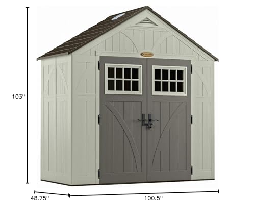 Suncast 4' x 8' Heavy-Duty Resin Tremont Storage Shed with Reinforced Floor, Skylights for Natural Light, Lockable Double Doors, Sand Finish - Image 9