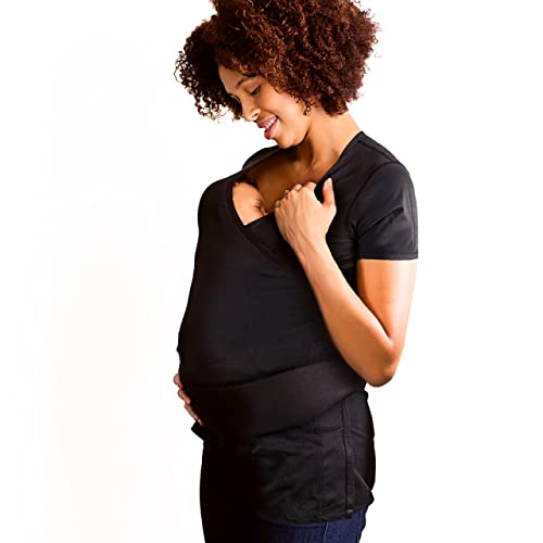 Image of NüRoo Pocket - Comfortable Skin-to-Skin Shirt for Mom & Baby - Full-Coverage Baby Wrap Carrier Shirt for Newborns - Breathable Baby-Wearing Wrap Shirt - X-Small/Small - Black