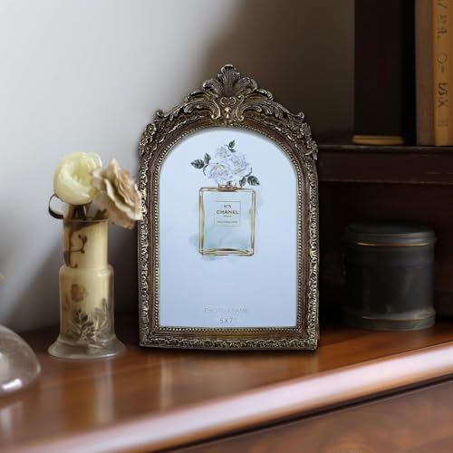 Image of Ekhasa Nostrae Golden Vintage Resin Photo Frame with Glass | 4.7 x 3.5 Inch Baroque Style Ornate Tabletop Picture Frame | Elegant Antique Decorative Frame for Desk, Bedroom & Gift Decor