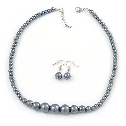 Collar y pendientes de gota de cristal gris juego de bisutería de vidrio de 44 cm ajustable