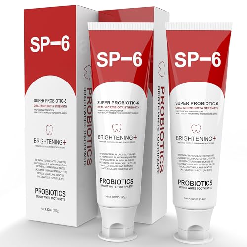 SP-6 Probiotic Whitening Pasta dentífrica para blanquear los dientes y aliento fresco, 6 probióticos fórmula para encías saludables, sin flúor, sabor fresco a menta, 145 ml (2 paquetes) (2)
