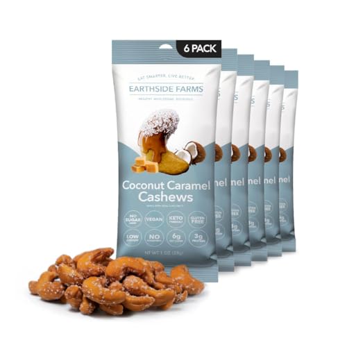 Image of Earthside Farms Coconut Caramel Cashews Snack Packs, No Sugar Added Keto Friendly Nuts, Vegan Gluten Free Non GMO Plant Protein Treat, 1oz Individual Bags 6 Count
