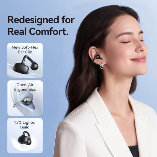 Image of Kinglucky Upgraded Clip-On Earbuds Comfortable fit & Crystal-Clear Sound, 40H Playtime Open Ear Buds Bluetooth 5.4 Wireless Headphones for Women Ideal for Small Ears,Sports,Workouts,Glasses Black
