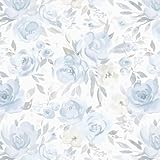 Ismoon Floral Peel and Stick Wallpaper Boho Blue and White Contact Paper Watercolor Stick on Wall Paper Removable Self Adhesive Vinyl Wallpaper for Bedroom Accent Wall Cabinet Decor 17.3x78.7in