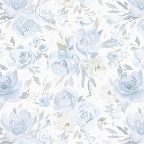 Ismoon Floral Peel and Stick Wallpaper Boho Blue and White Contact Paper Watercolor Stick on Wall Paper Removable Self Adhesive Vinyl Wallpaper for Bedroom Accent Wall Cabinet Decor 17.3x78.7in