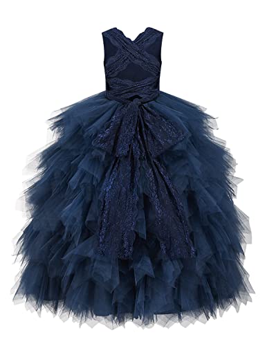 Pluviophily Cross Back Lace Tulle Ruffle Wedding Flower Girl Dress Junior Bridesmaid Dress #TOP1
