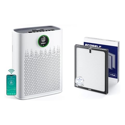 ECOSELF Smart Air Purifier for Home Large Rooms & Air Purifier Replacement Filter, 1 Pack, White Cover
