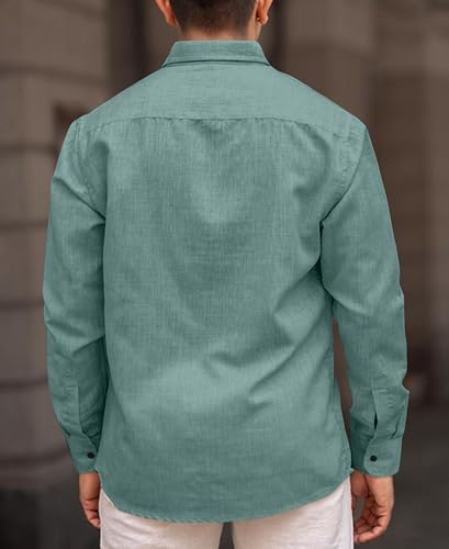 Image of Men's Solid Linen Blend Cotton Shirt | Full Sleeve Plain Shirt for Men | Regular Fit Casual & Formal Wear