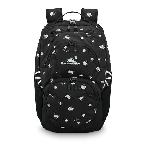 Image of High Sierra Swoop SG Backpack, Travel or Work Laptop Bookbag with Drop Protection Pocket, and Tablet Sleeve, One Size, Floral /Black
