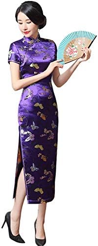 SHANGHAI TANGシルクチャイナドレス黒×パープル66A