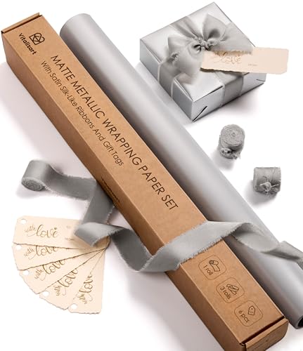 Vitalizart Silver Matte Metallic Wrapping Paper...