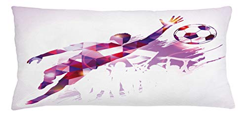 Lunarable Sports Throw Pillow Cushion Cover, Abstract Silhouette Fractal Mosaic Soccer Player Goalkeeper Catching Ball, Decorative Rectangle Accent Pillow Case, 36