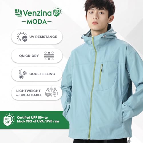 Image of Venzina Men's UPF 50+ Sun Protection Jacket, 4-Way Stretch Quick-Dry Windbreaker with Breathable Mesh & Elastic Cuffs, Sunscreen Jacket for Men - Hiking, Travel