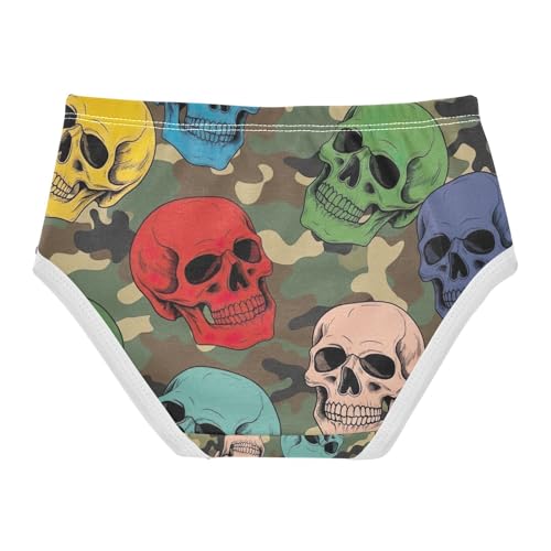 Colorful Skulls Green Camouflage Undies for Toddler Girls, Girls' Cotton Brief Underwear, 2T–8 Years2