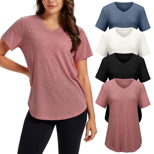 VILIGO 4 Pack V Neck T Shirts for Women Short Sleeve Plus Size Tops 3XL