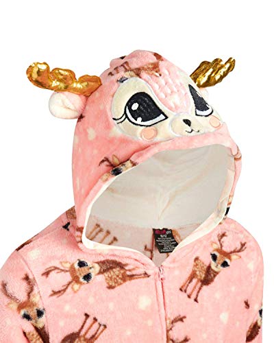 dELiAs Girls Coral Fleece Onesie Pajamas with Character Hood (Pink Reindeer, 10-12) - Thumbnail 3