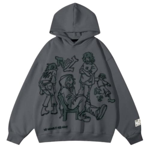 Aelfric Eden Mens Graphic Oversized Hoodie Cartoon Character Print Streetwear Casual hoodies y2k Hooded Sweatshirt