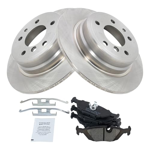Image of TRQ Rear Brake Pad and Rotor Set Ceramic Compatible with 1988 BMW 535is