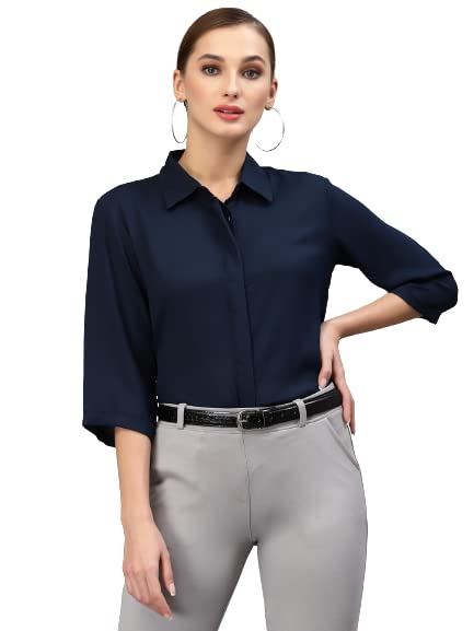Women Solid Aqua Green Polycrepe Formal Shirt-image-43