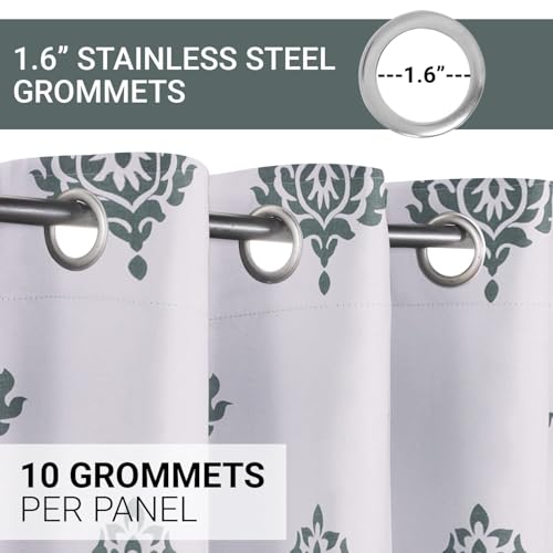 Image of Homestan 100% Cotton Block Print Long Door Curtains 9 Feet Long Set of 2 with Stainless Steel Grommets for Home Decor (9 X 4.5 Feet, Green)