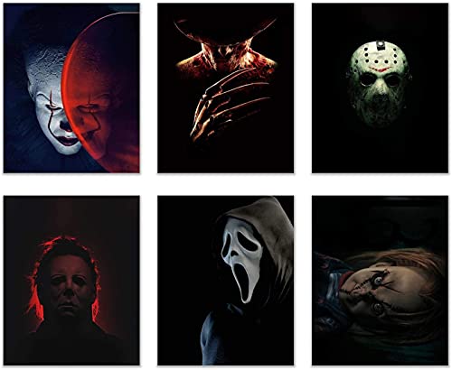Enthusiasm Juego de 6 pósteres de película de terror vintage para decoración de pared de Halloween para sala de estar, dormitorio, club (20 x 25 cm)