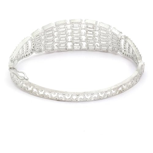 Image of ZENEME Rhodium-Plated Silver Toned American Diamond Studded Contemporary Kada Bracelet For Girls and Women