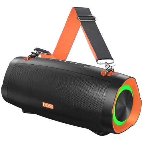 Image of DOSS Extreme Boom Pro D100 Bluetooth Speaker with 140W Peak, 70W Bold Sound, Extra Bass, 24H Playtime, Beat-Sync Lights, Built-in Power Bank, IPX6 Waterproof, Portable Strap for Hiking, Camping-Orange