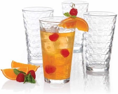 Gibson Home Cali Squares 16oz Glass Tumbler Set, 4pk