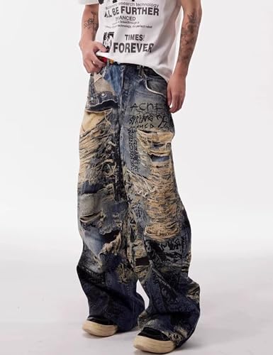 Mens Baggy Ripped Jeans Hip Hop Embroidered Jeans Vintage Skateboard Pants Grunge Clothes Loose Fit Graphic Jeans3