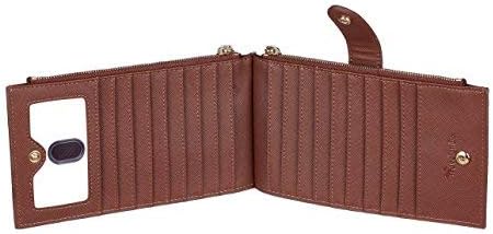 Travelambo Womens Wallet RFID Blocking Bifold Multi Card Case Wallet with Zipper Pocket Crosshatch (Brown Deep 8119)