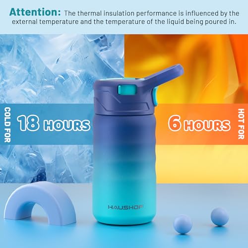 Haushof Kids Water Bottle 12 Oz Bpa-Free With Straw And Stickers, Stainless Steel Vacuum Double Wall Insulated Cup With Leak Proof For School, Gift, Boys  thumb #5