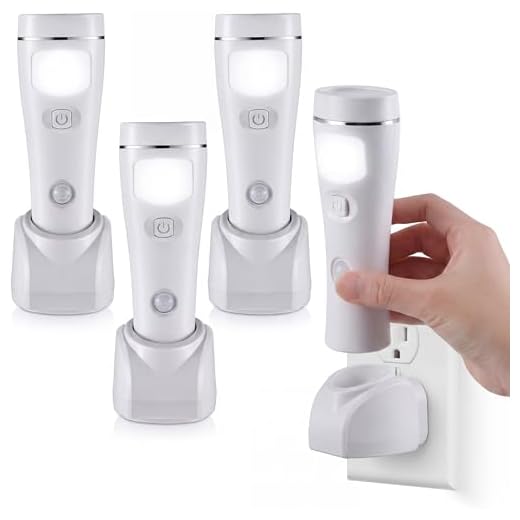 Enhon 4 in 1 LED Rechargeable Plug in Flashlights, 3 Pack LED Emergency Lights for Home Power Failure Emergency, Plug in Power Outage Light, Power Failure Light with Motion Detection