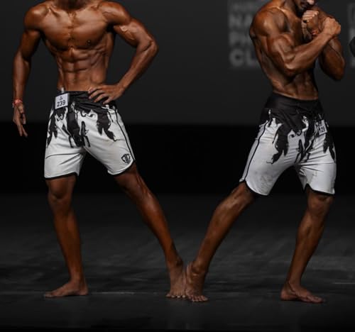 Image of Men's Physique Onyx Board Shorts, Olympia Fit Shorts, Polyester Elastane Construction, Hook Loop Fly