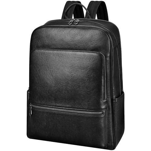 Colins Keirs Men's Large Black Leather Backpack, 17.3 Inch Genuine Leather Laptop Backpack for Men, Minimalist & Luxury Executive Computer Backpack for Work Travel