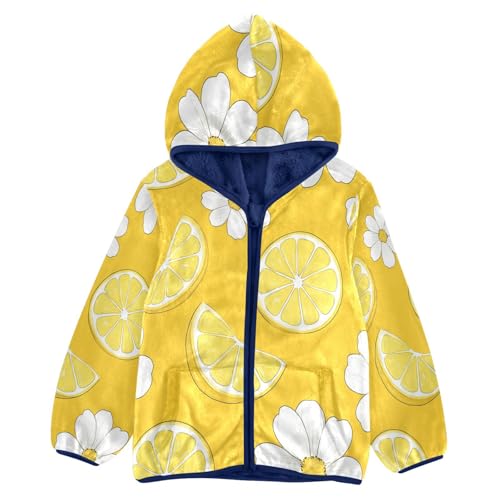 Lemon Slice Daisy Pattern Toddler Fleece Jacket Girl Boys Hooded Fleece Jacket Coat Warm Outwear Zip-up 3-10T