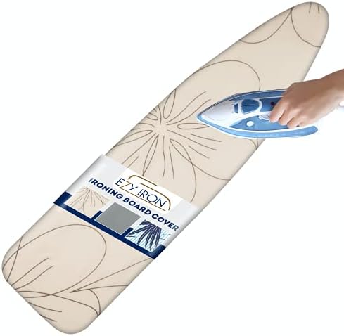 Ezy Iron Ironing Board Cover and Pad - Cuts Ironing Time in Half 15x54 inch, Thick Padding, Fits Small, Standard Full Size Extra Wide Large 18x49 inches - Premium Heavy Duty Padded Iron Covers (Beige)